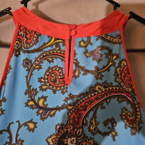 Nicole By Nicole Miller Paisley Blouse High Low Sz Medium Retro Bright Boho Chic - Picture 8 of 8